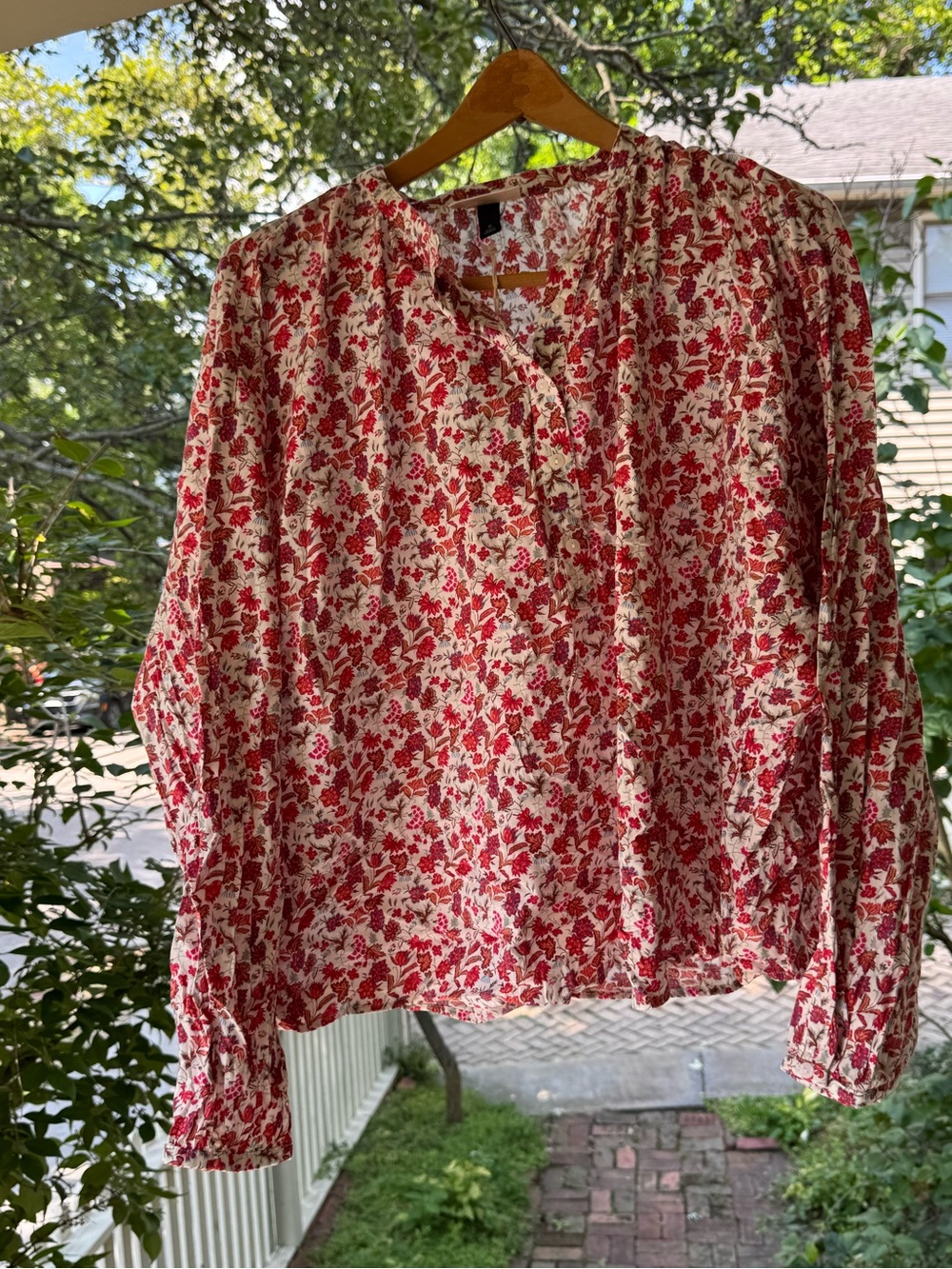 Universal Thread Cream Blouse with Red Floral Print